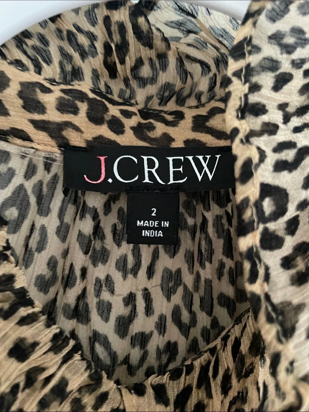 J Crew Leopard-Print Ruffle Front Blouse in Brown and Black Silk sheer